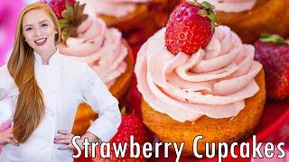 EASY Strawberry Cupcakes Recipe - with Strawberry Buttercream!!